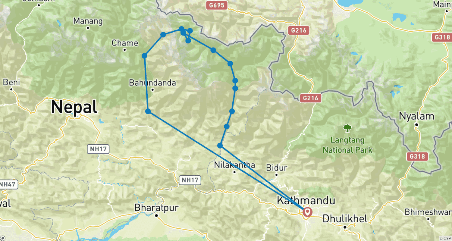 Mapa trasy: Trekking Dookoła Manaslu