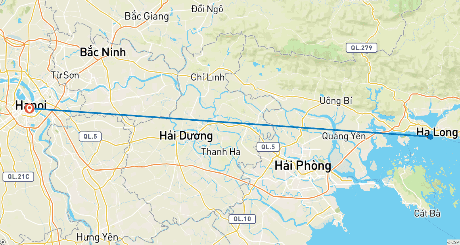 Mapa do percurso de Baía de Ha Long em Cruzeiro 5 Estrelas de 3 Dias com Caiaque, Gruta Incrível e Ilha Titop,...