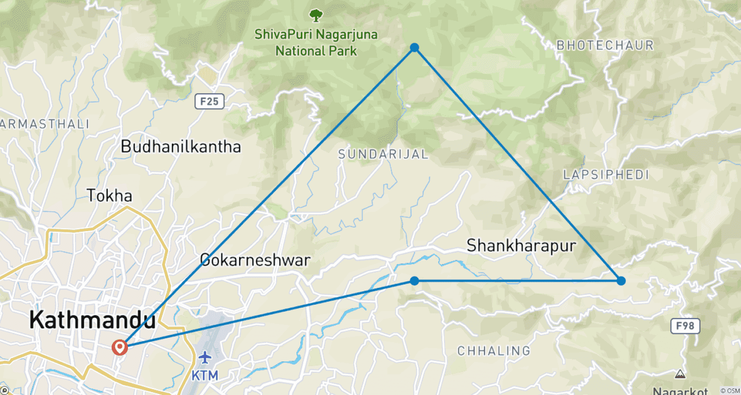 Mapa trasy: Chisapani-Nagarkot (3 dni)