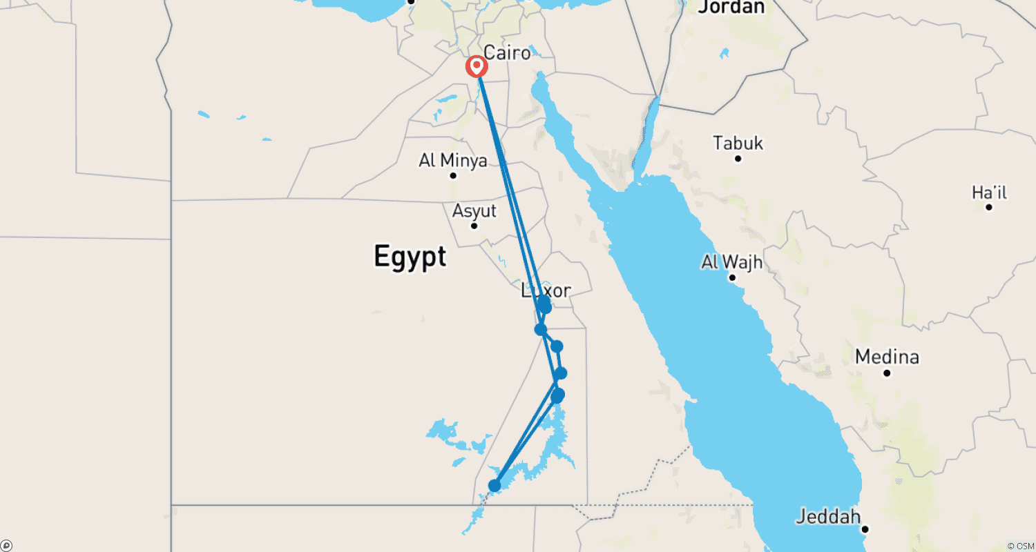 Mapa do percurso de Pirâmides, Cruzeiro no Nilo e Abu Simbel