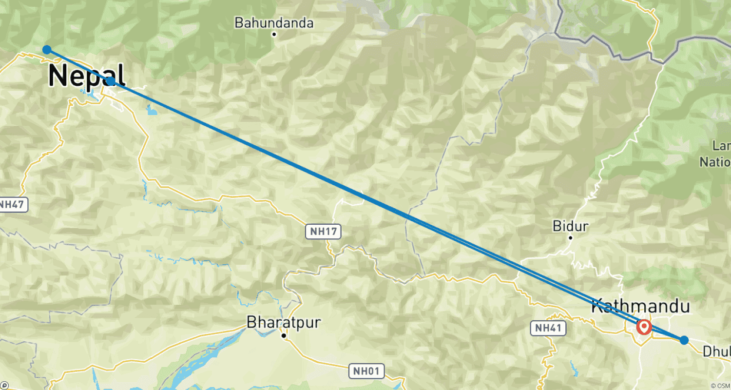 Mapa do percurso de Explore Kathmandu e Pokhara com a caminhada combinada de Annapurna Dhampus