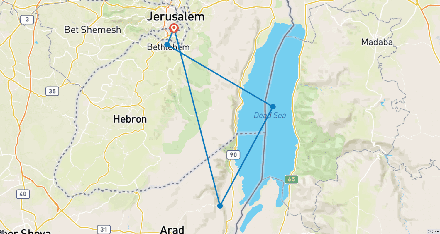 Mapa trasy: Chrześcijańska Jerozolima, Betlejem i Masada, 3 dni