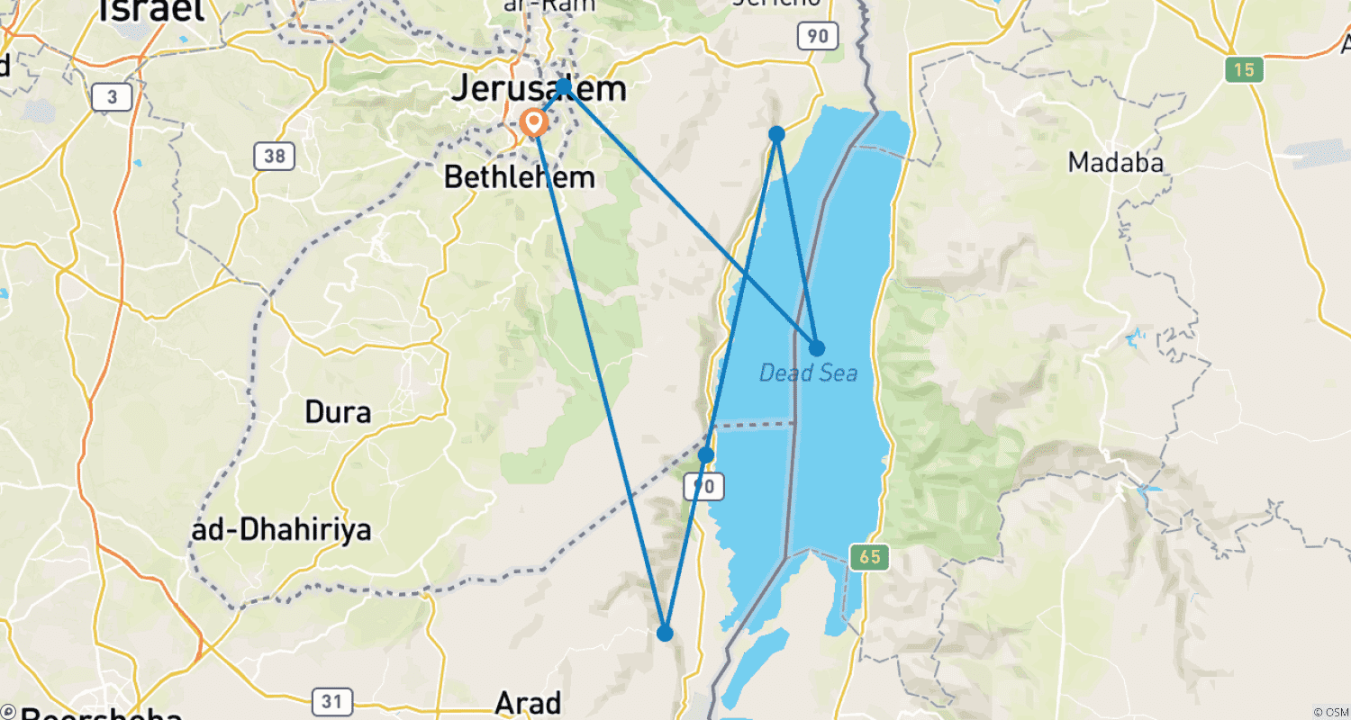 Mapa do percurso de Jerusalém, Masada e Mar Morto, 3 Dias