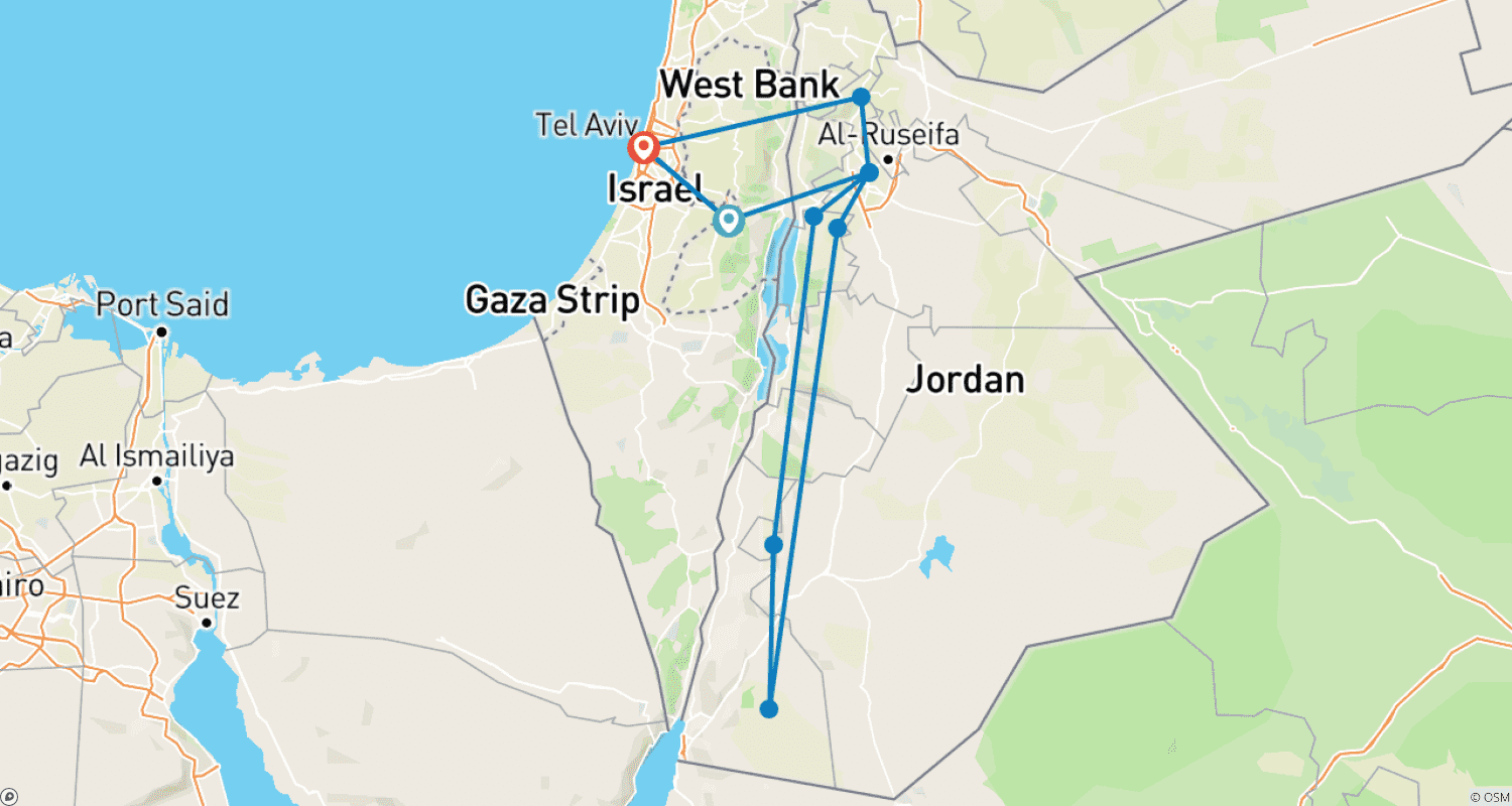 Mapa trasy: Klasyczna Jordania, 4 dni (CTO)