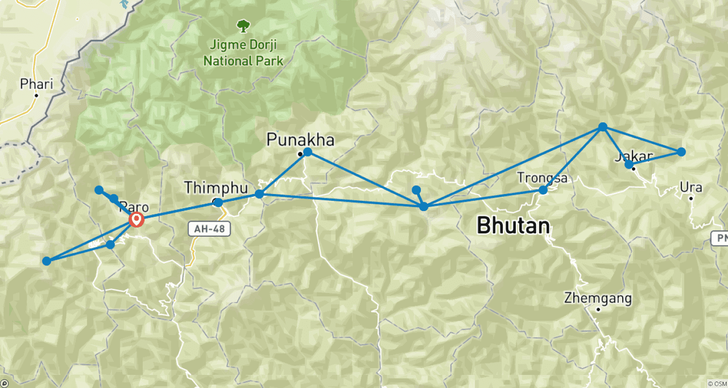 Mapa trasy: Bhutan, 12 days tour (On Request)