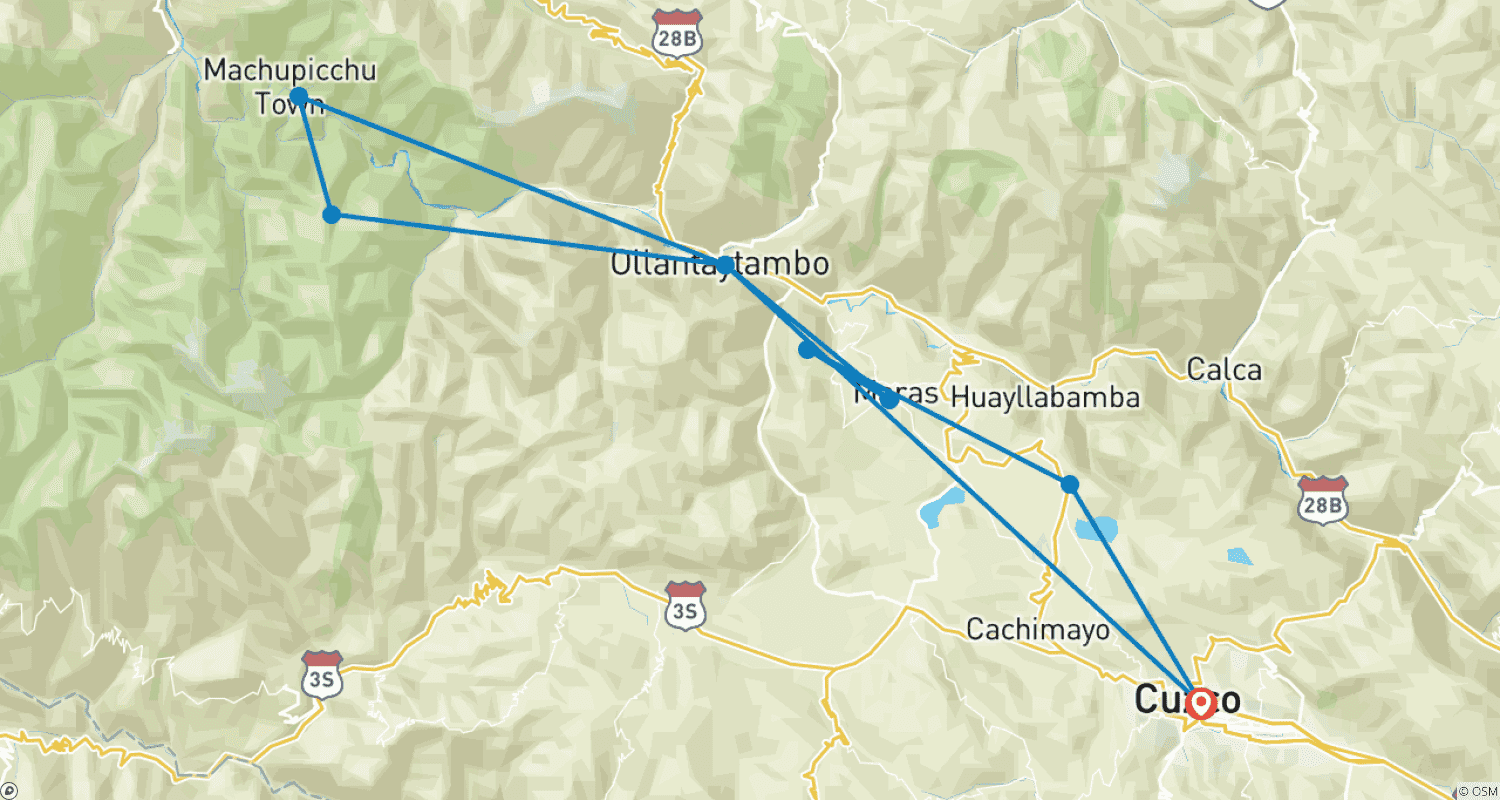 Mapa trasy: 4 Days Journey Through Cusco, Sacred Valley And Machupicchu