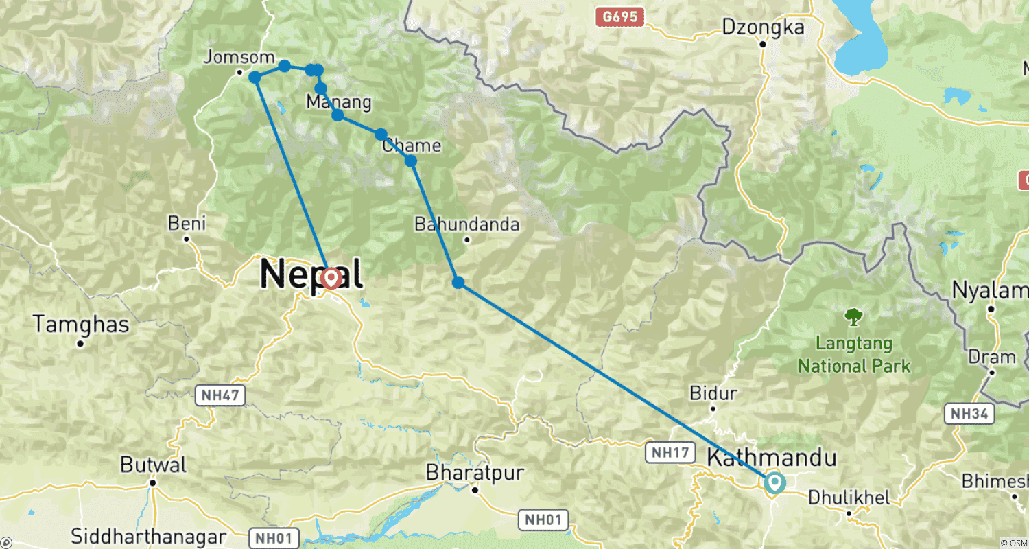 خريطة مسار Annapurna Circuit Short Trek -8 Days