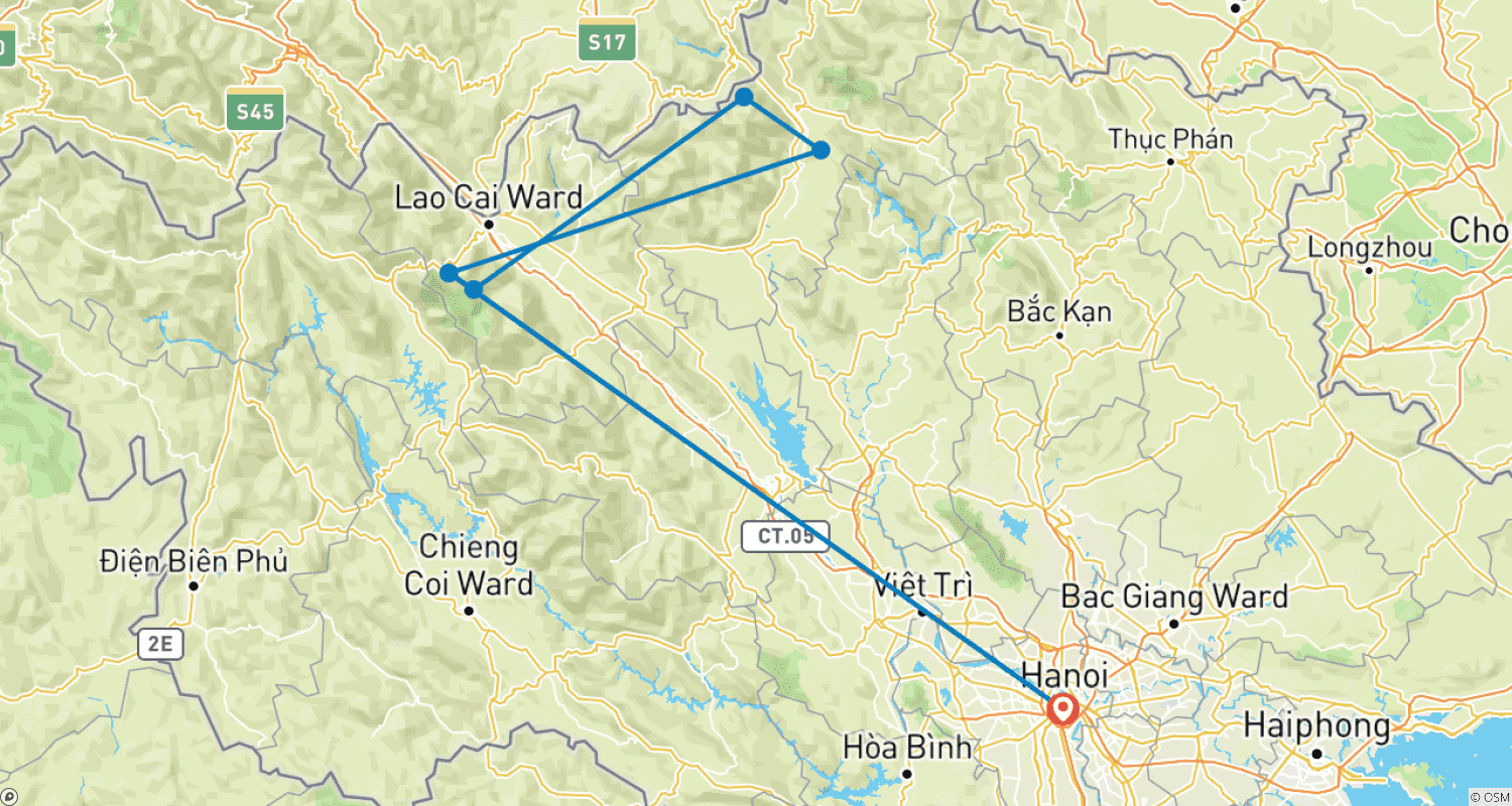 Mapa do percurso de Experiências Autênticas em Hanói e Sapa com Aula de Culinária, Mercado, Povos Étnicos, Trekking,...