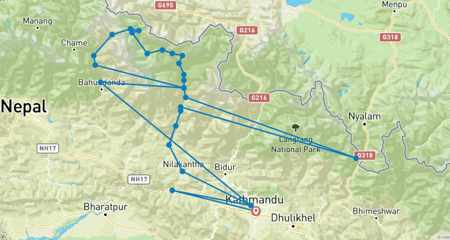 Mapa trasy: Manaslu Circuit Trek