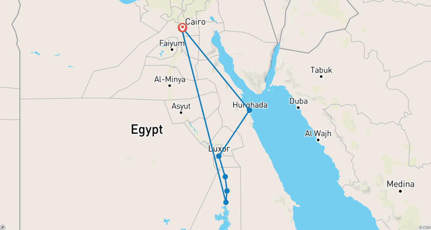 خريطة مسار عطلة القاهرة، رحلة نيلية والغردقة