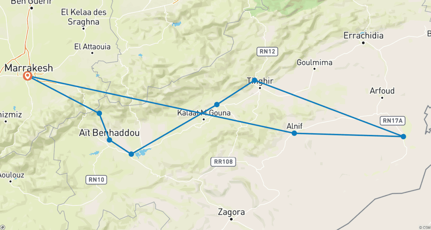Mapa trasy: 3-dniowa prywatna wycieczka po pustyni