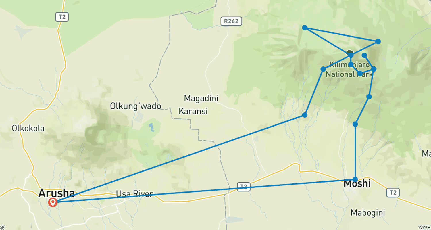 Mapa do percurso de 7 Dias: Trekking no Kilimanjaro - Rota Machame