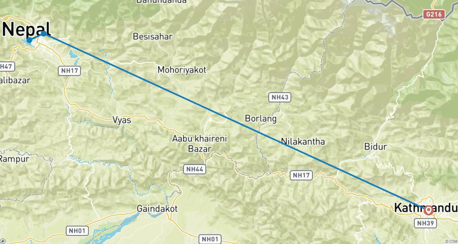 خريطة مسار جولة كاتماندو وبوخارا