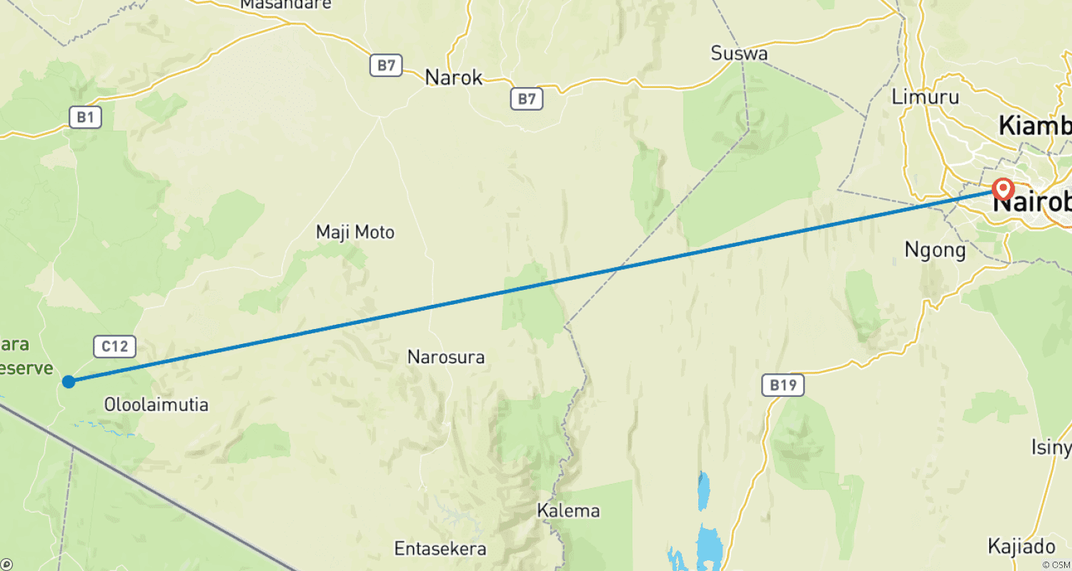 Mapa do percurso de Migração Clássica de Luxo em Masai Mara com Mara Engai