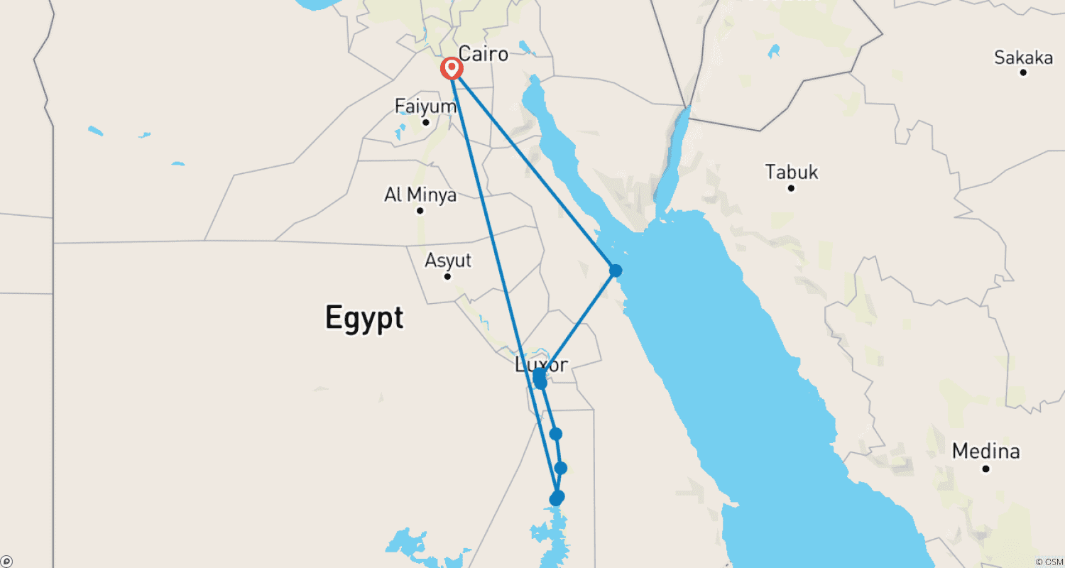 خريطة مسار 11 يومًا القاهرة، رحلة نيلية والغردقة بقطار النوم (زيارة متحف GEM)