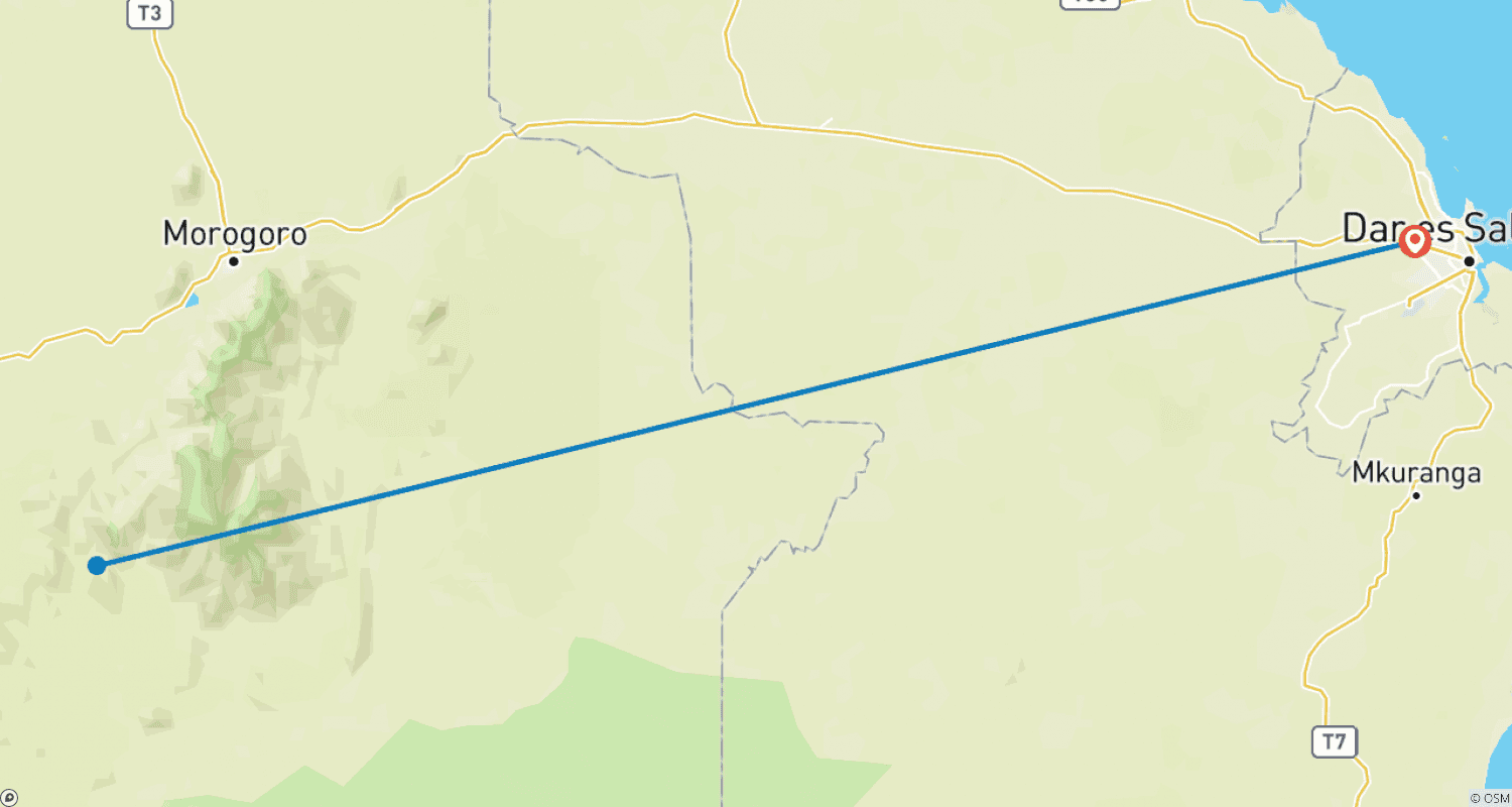 Mapa do percurso de 3 Dias Parque Nacional Mikumi