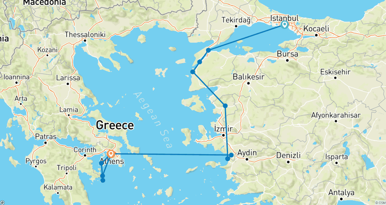 Mapa do percurso de Sabores da Turquia e Grécia -I-