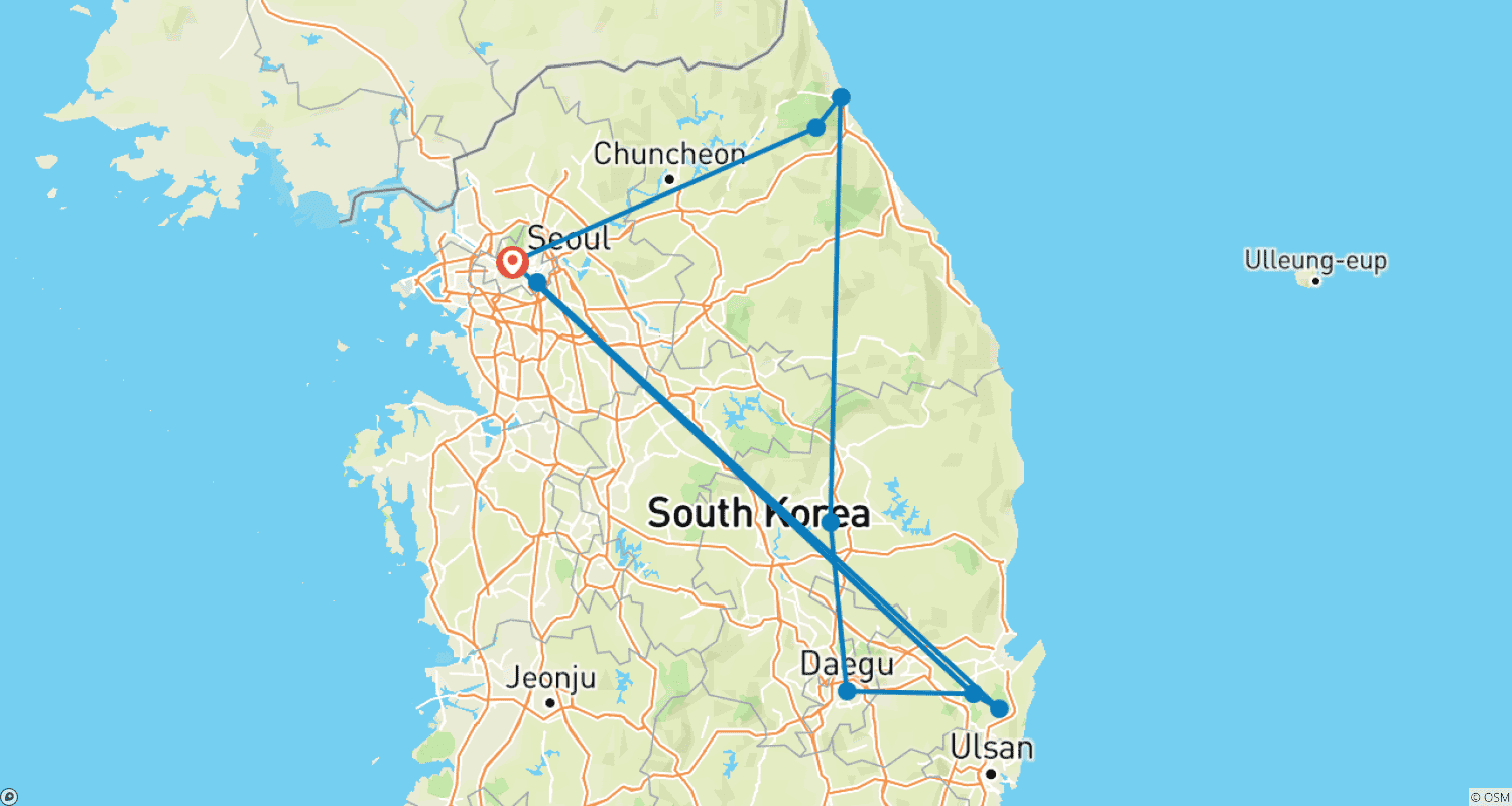 Mapa do percurso de Coreia do Sul Antiga - 7 Dias