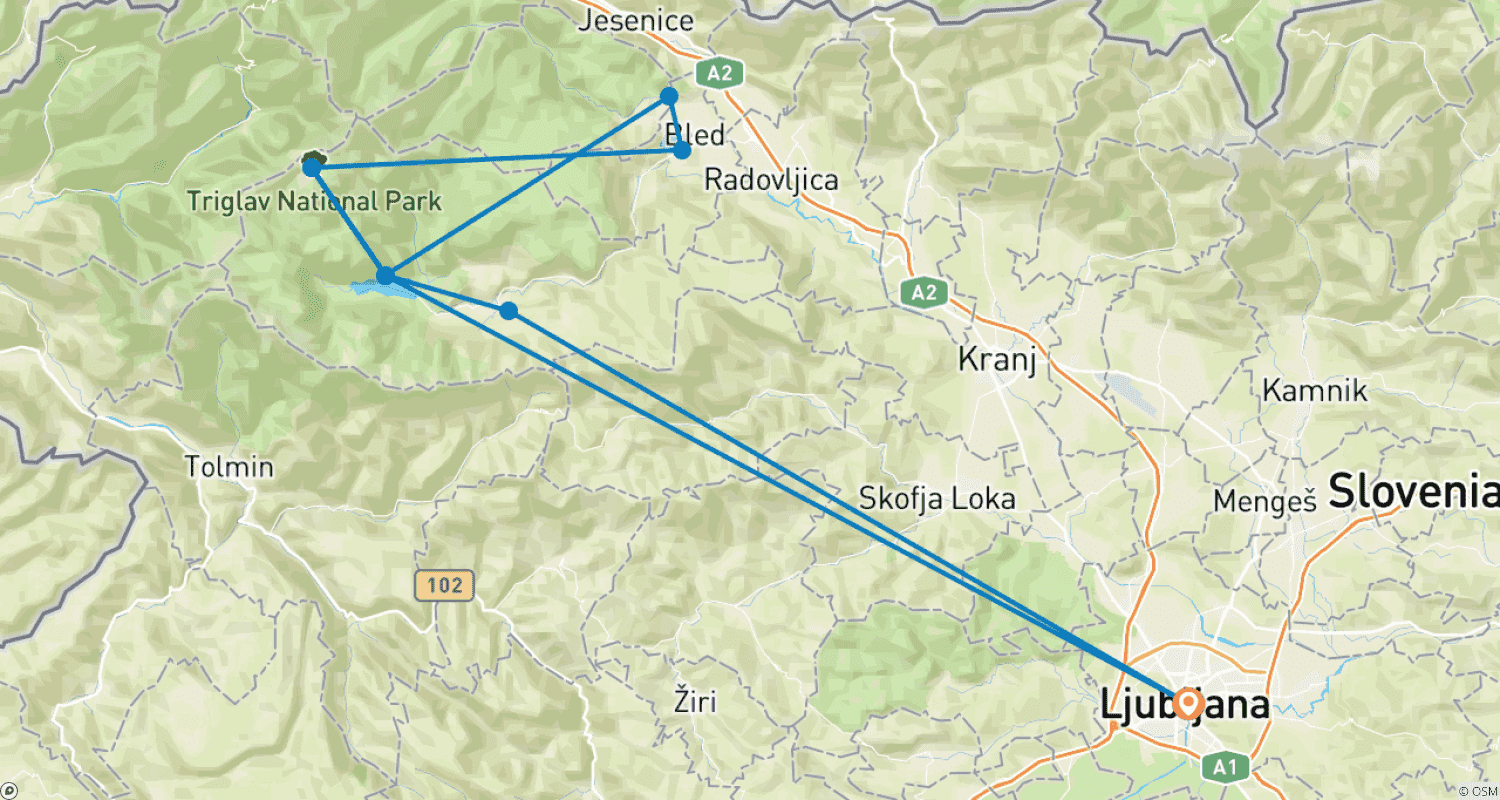 Mapa do percurso de Caminhada na Eslovênia