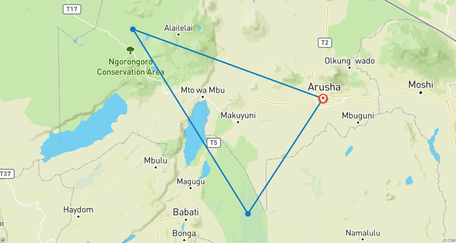 Mapa do percurso de Safári de Luxo++ de 2 Dias com Mellia Collections