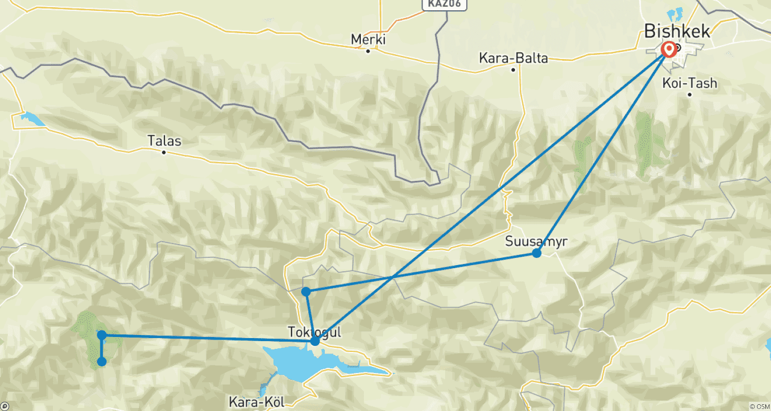 Mapa do percurso de Lago Alpino Sary-Chelek