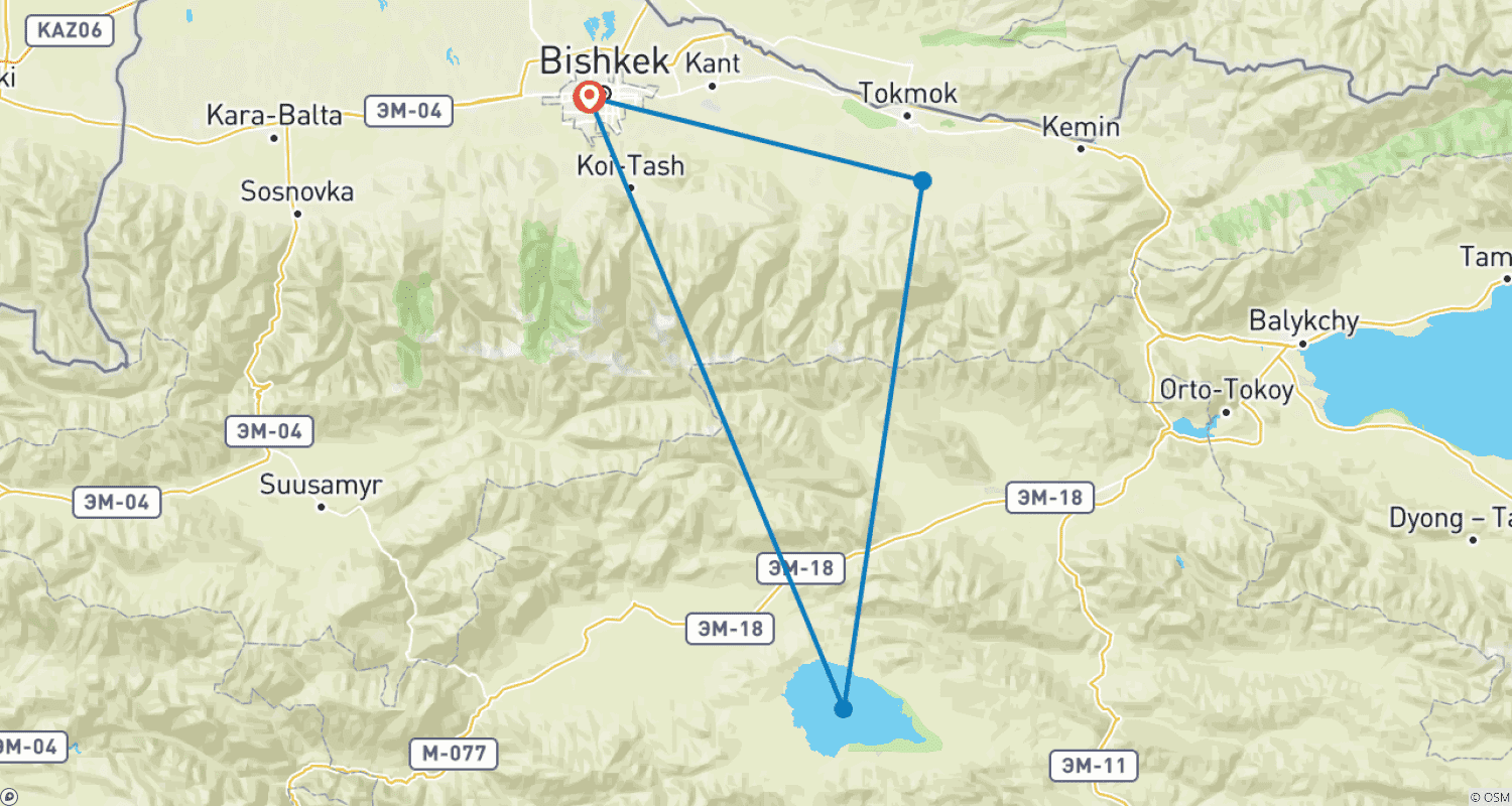 Mapa trasy: Jezioro Song-Kul - Dusza Kirgistanu