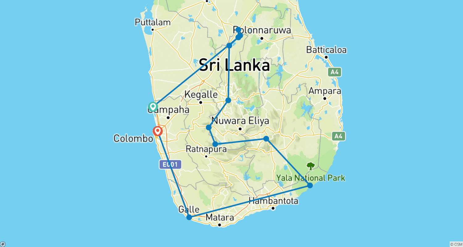 Mapa trasy: Sri Lanka dla miłośników przygód
