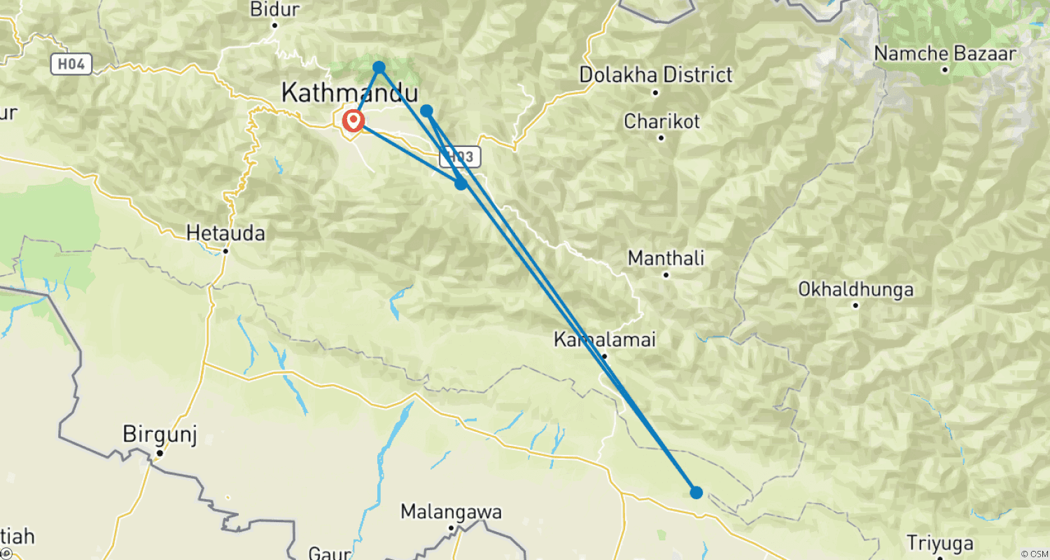 Mapa trasy: Wycieczka rowerem górskim | Wycieczka po obrzeżach Doliny Katmandu