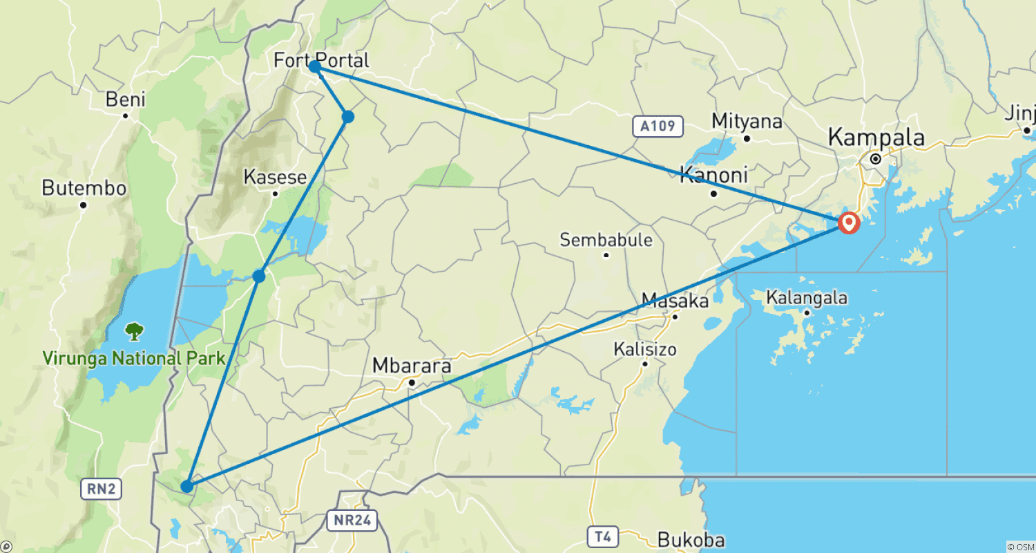 Mapa do percurso de Tour Especial de Primatas de 7 Dias