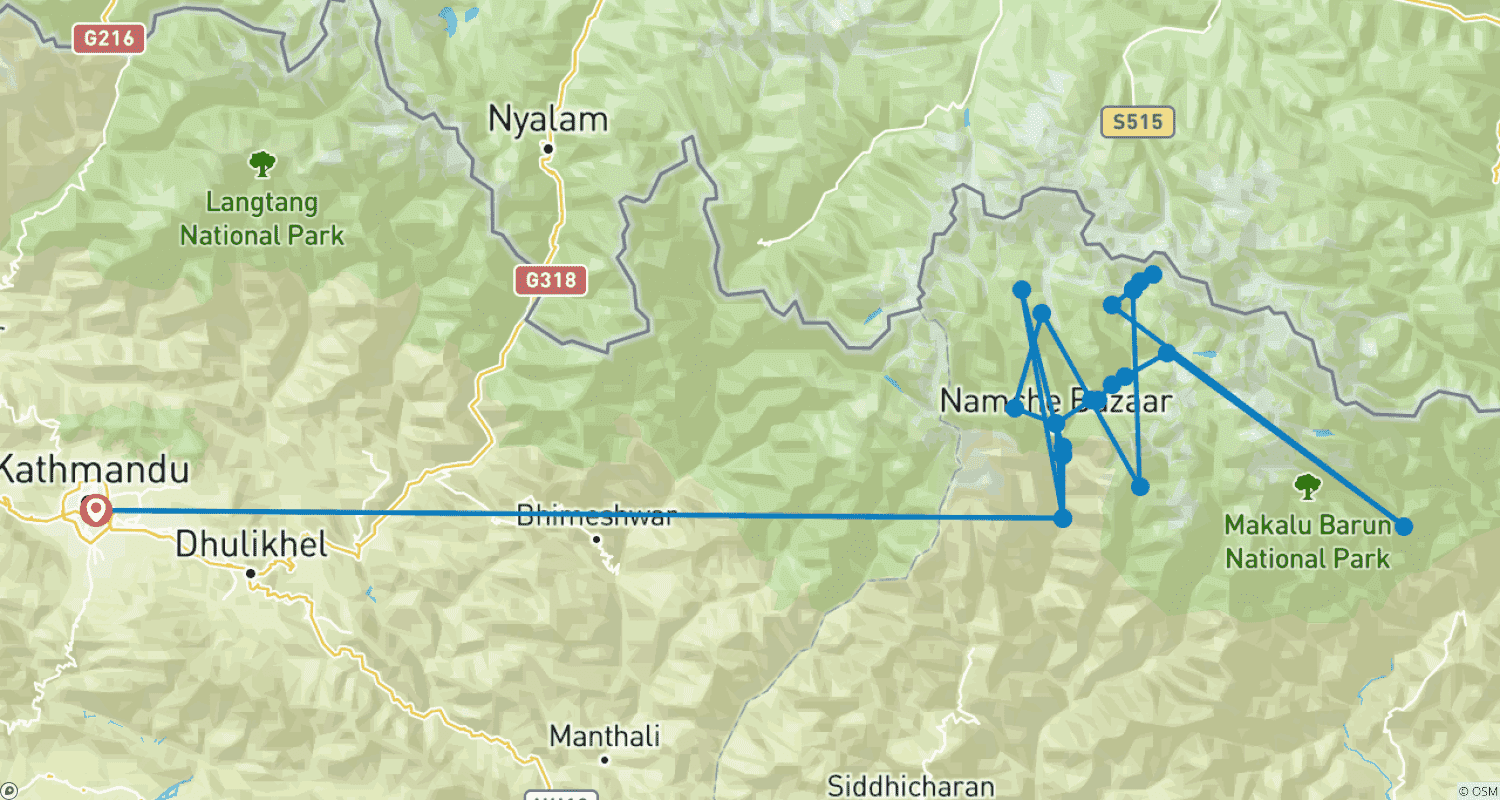 Mapa trasy: Trek do Bazy pod Mount Everest 16 dni dla Seniorów