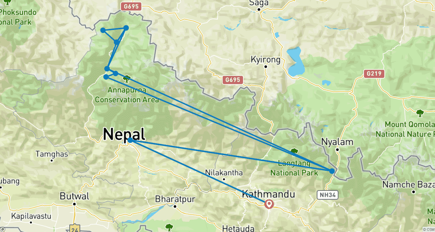 Mapa do percurso de Passeio de Moto por Mustang – 15 Dias