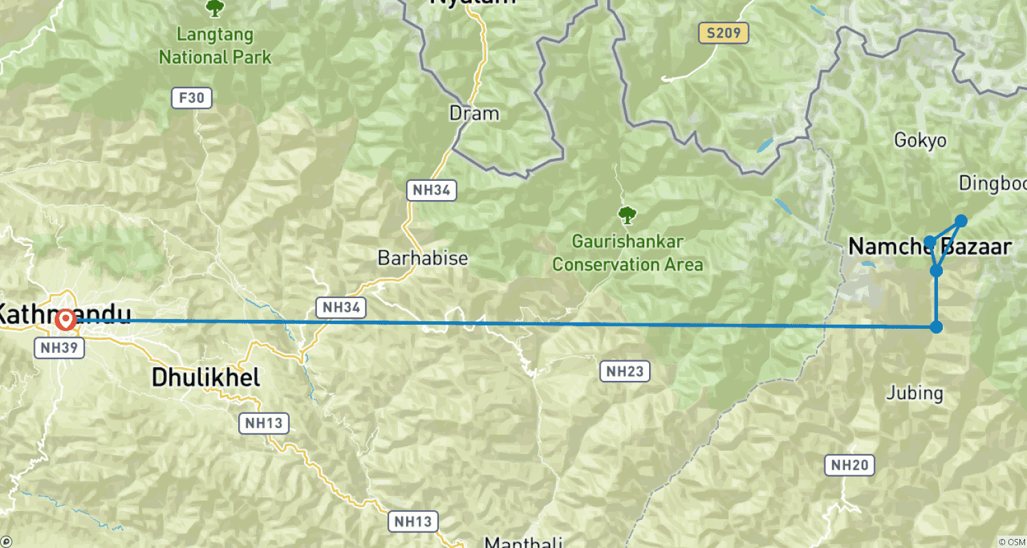 Mapa do percurso de Tour Panorâmico do Everest