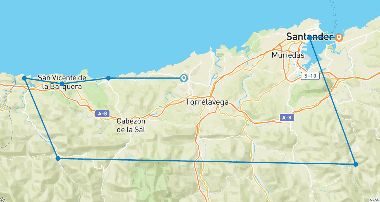 Mapa do percurso de Cantábria. "A Espanha Verde" 5 Noites