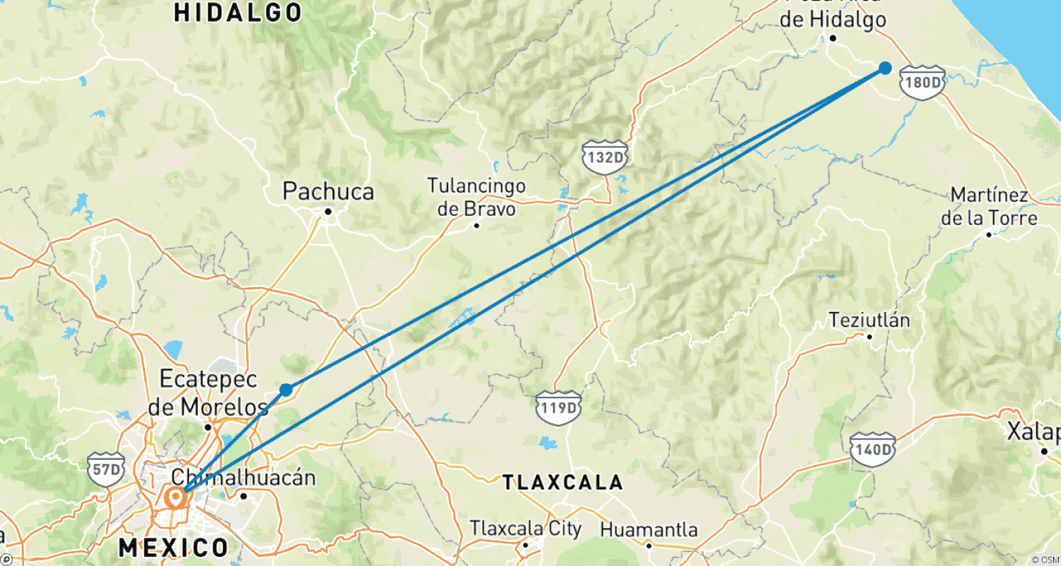 Mapa do percurso de Atrações de Veracruz: Visite Ruínas Antigas, o Mar e os Voladores de Papantla
