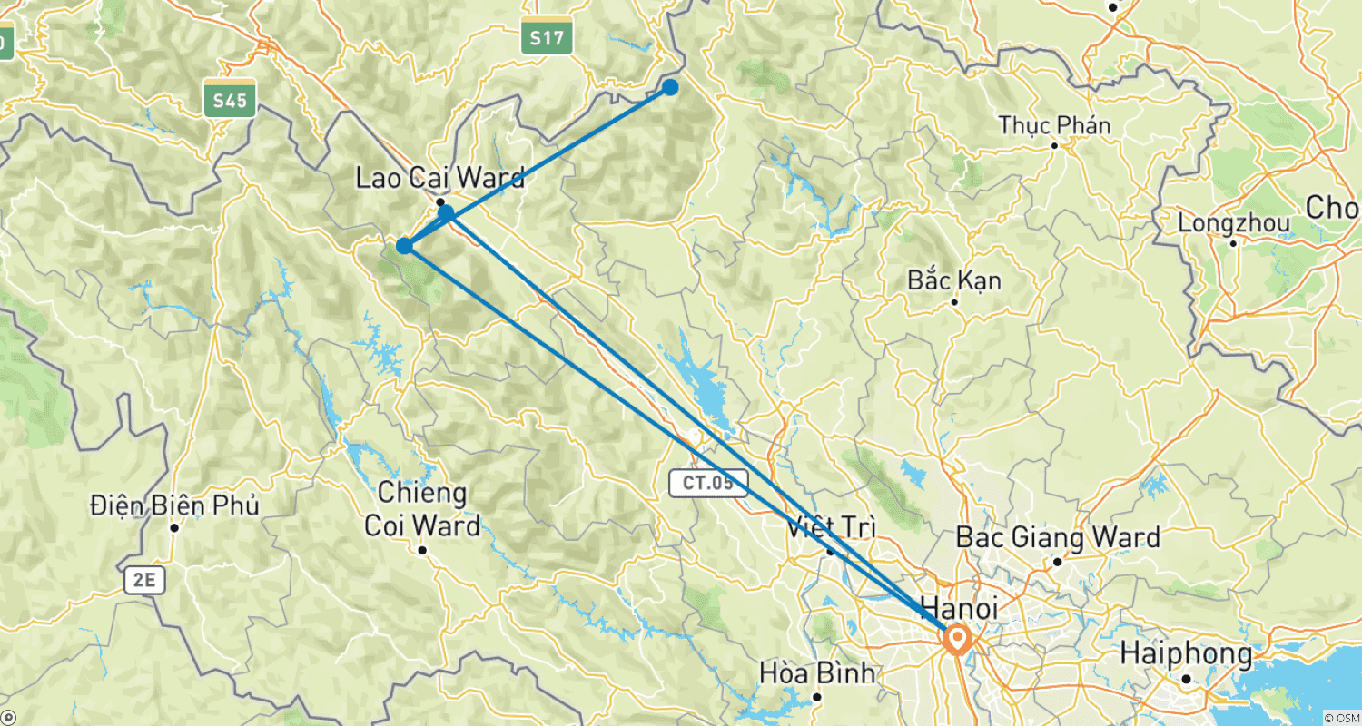 Mapa do percurso de Trekking Intenso em Sapa: 5 dias e 4 noites