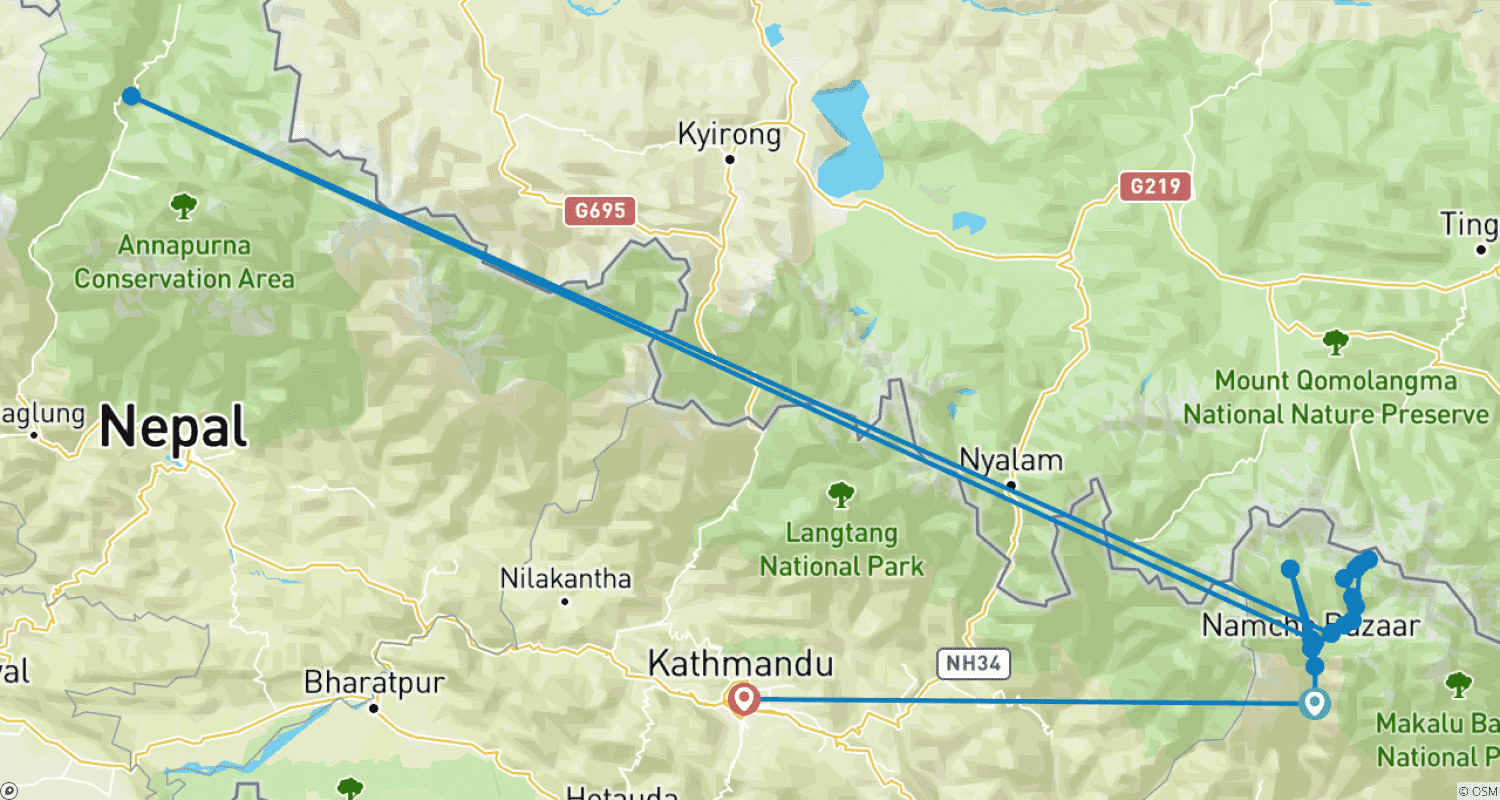 Mapa trasy: Trekking do Bazy pod Everestem - 14 dni