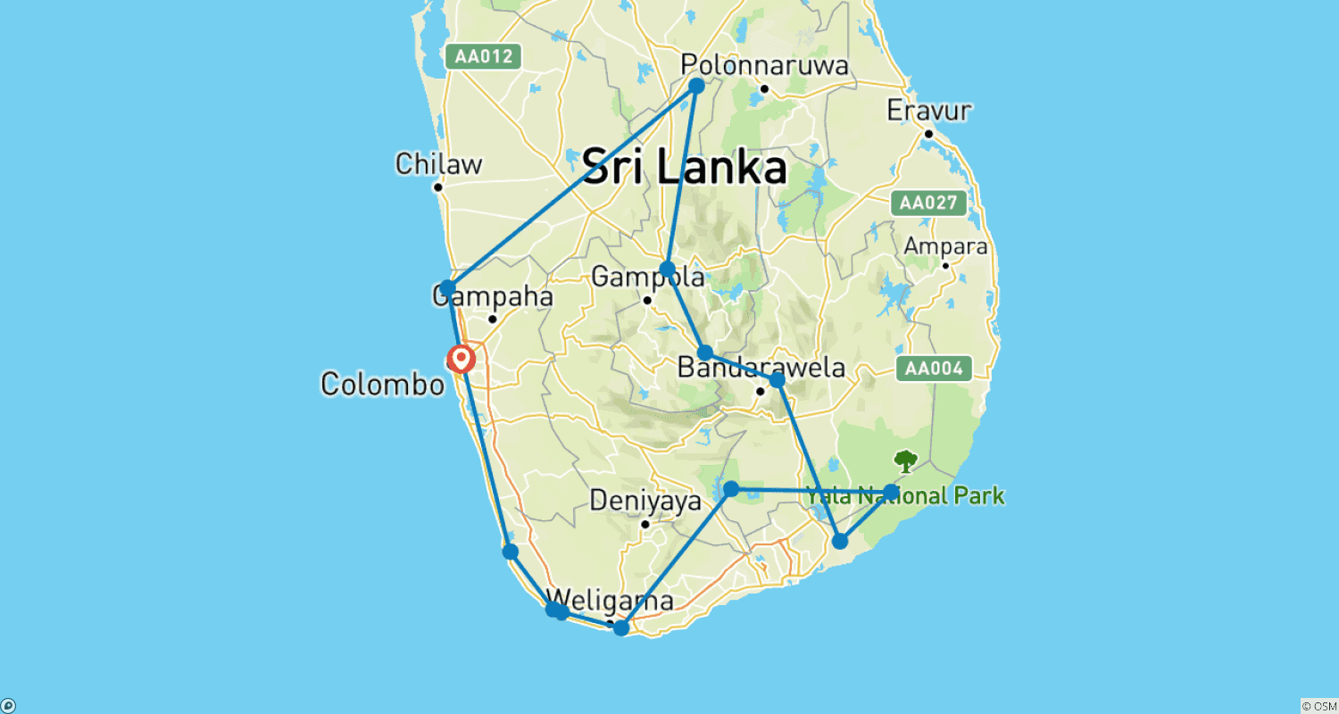 Mapa trasy: Niesamowita Sri Lanka - 12 Dni