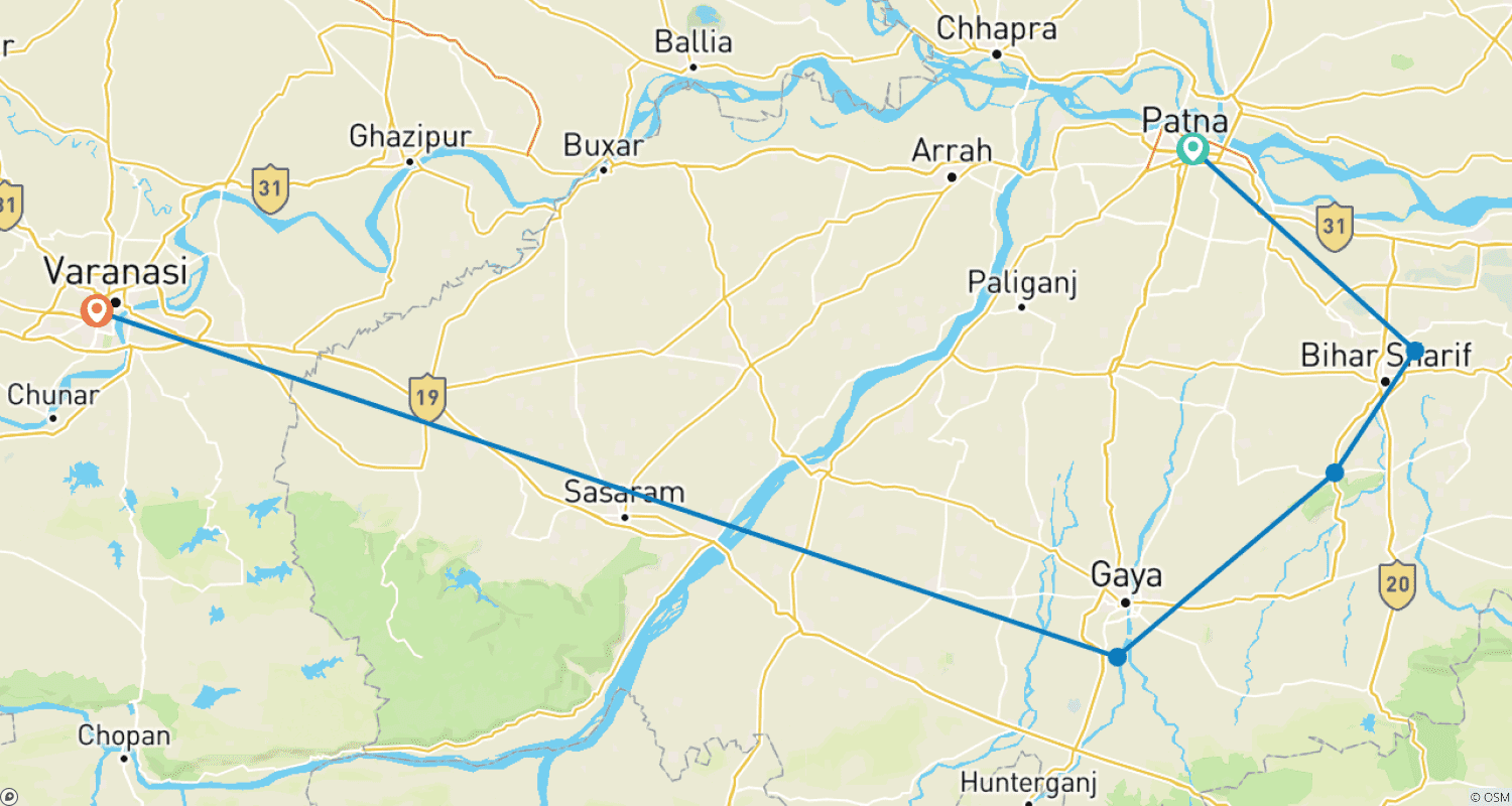 Mapa trasy: Duchowa wycieczka po Bodhgaya i Varanasi