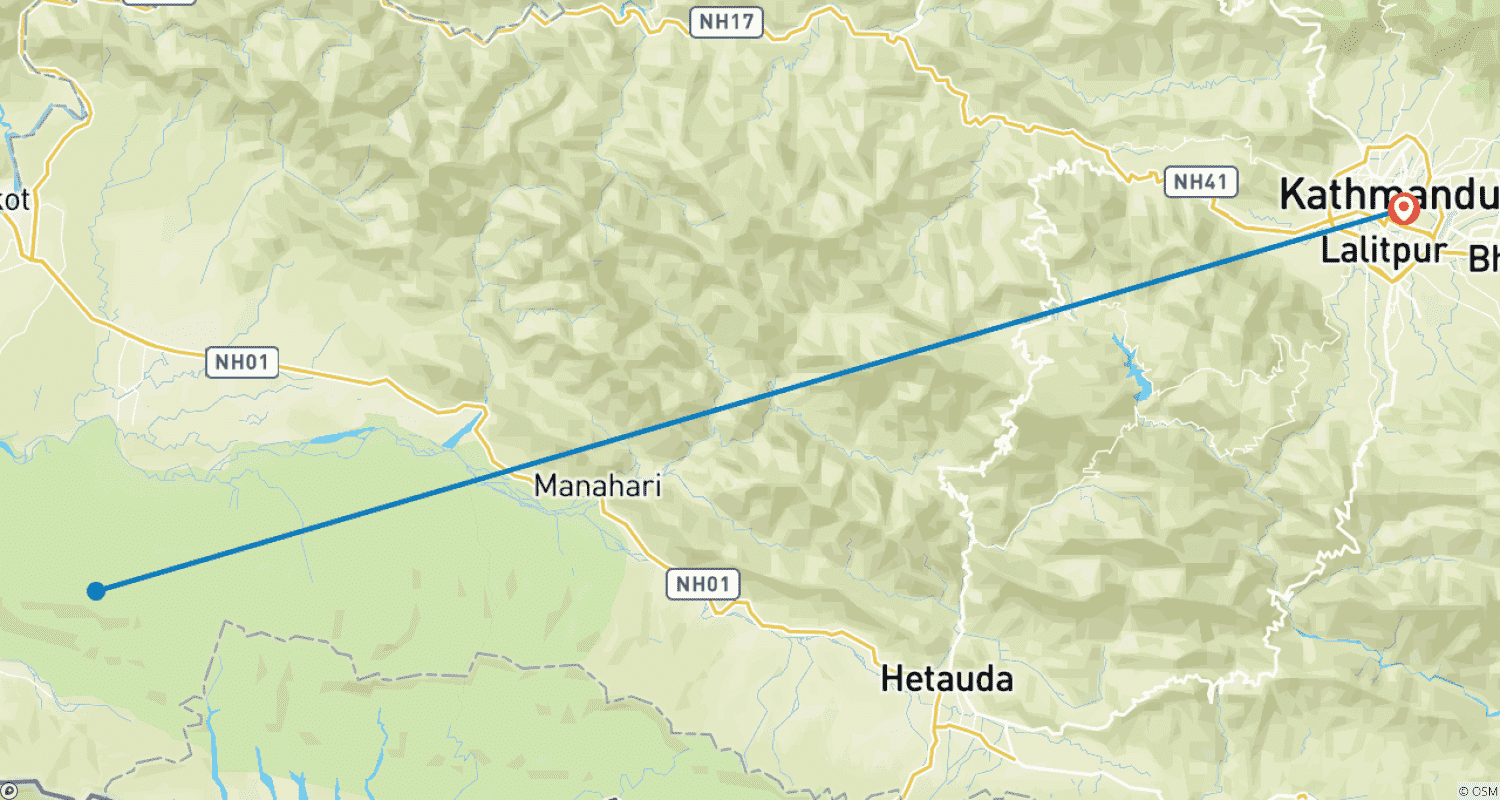 Mapa trasy: Chitwan Jungle Safari 2 noce 3 dni