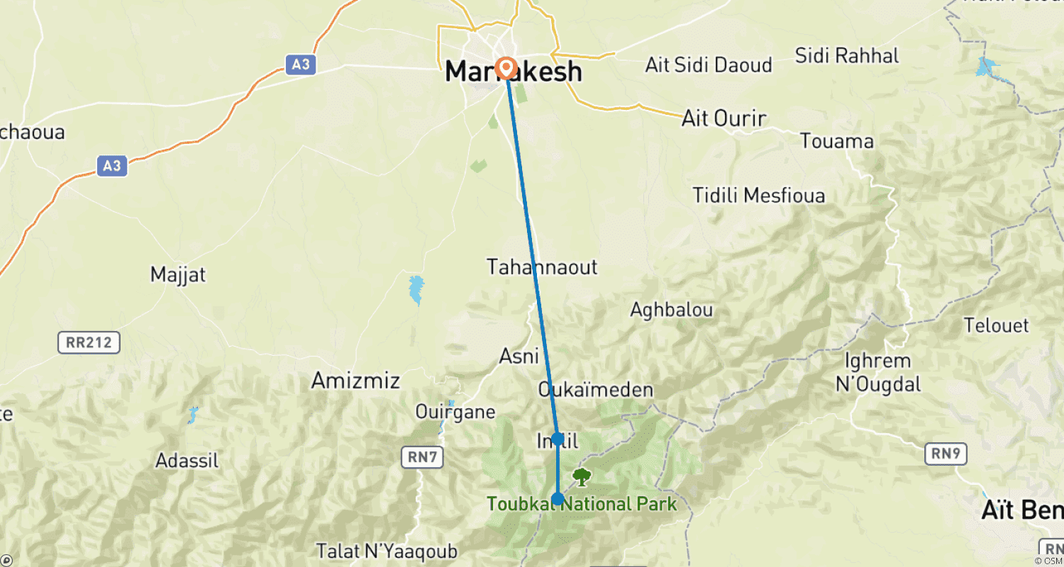Mapa trasy: Wspinaczka na najwyższy szczyt Afryki Północnej, Górę Toubkal 4167