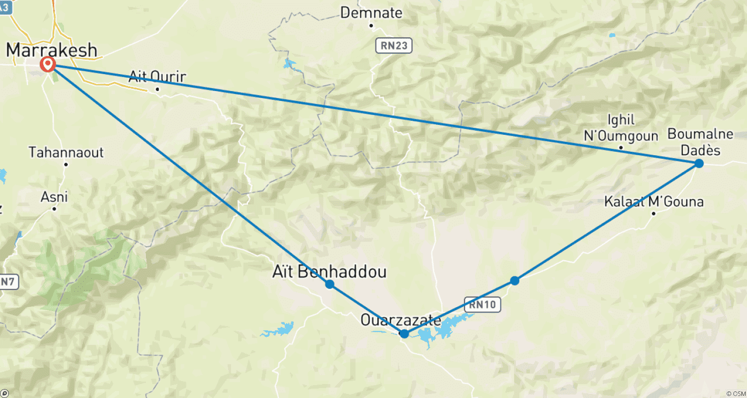 Mapa trasy: 5 Dni Trek Dades