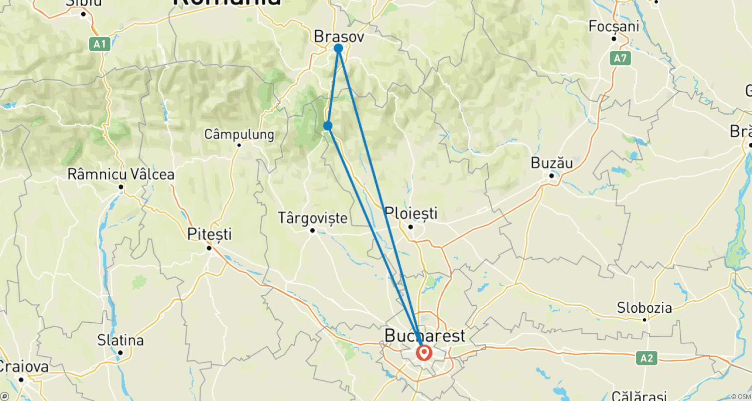 Mapa do percurso de Caminhada com Raquetes de Neve nos Alpes Romenos