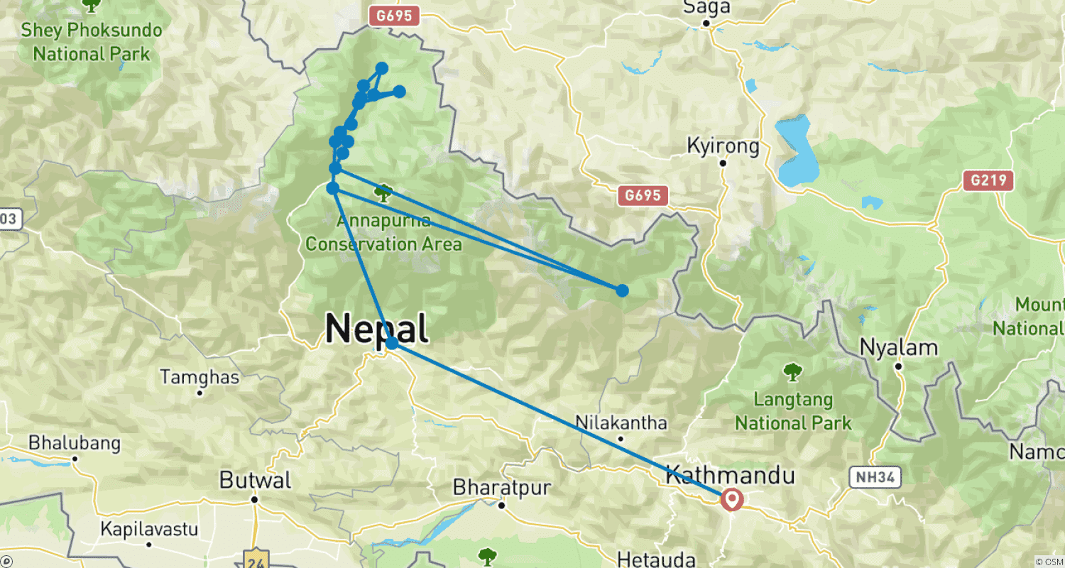 Mapa trasy: Upper Mustang trek