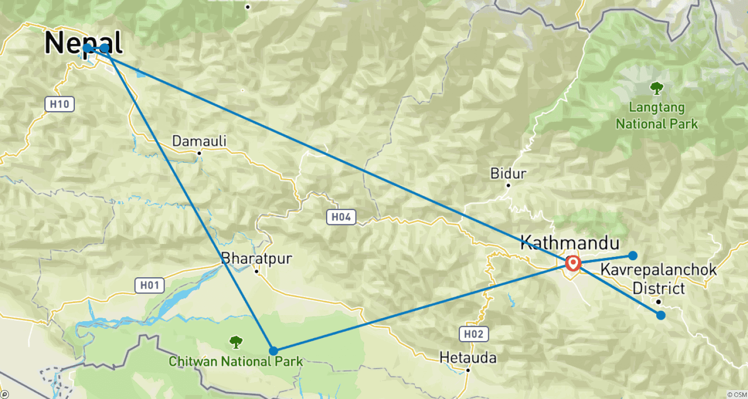 Multi Adventure Tour in Nepalのルートマップ