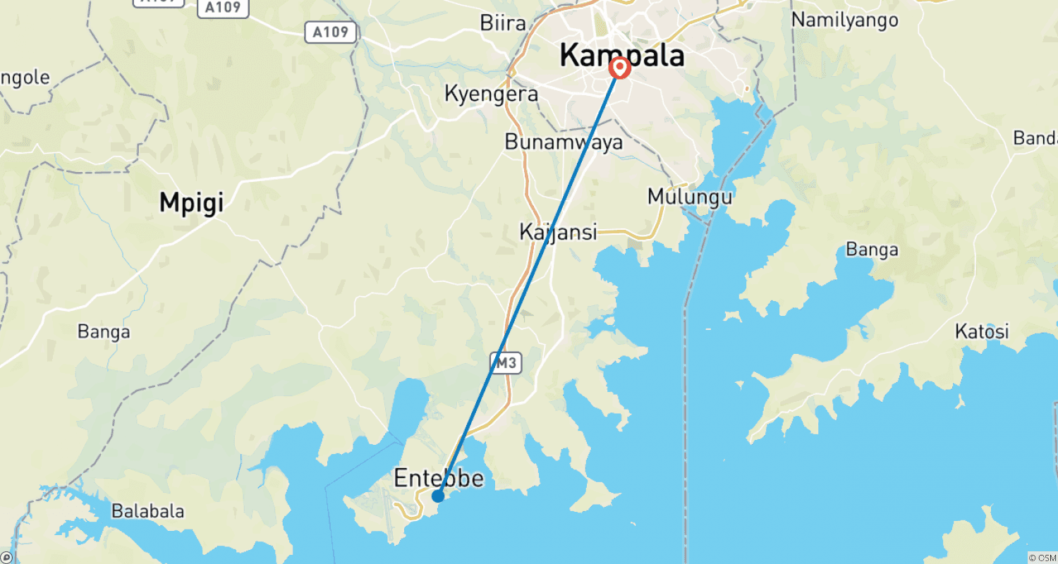 Mapa do percurso de Excursão de Um Dia em Entebbe e na Ilha Ngamba para Observação de Chimpanzés