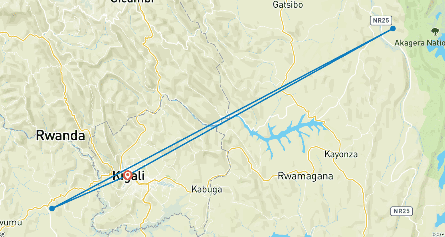 Mapa trasy: 4 Dni Doświadczenia w Rwandzie z wycieczką do złotych małp