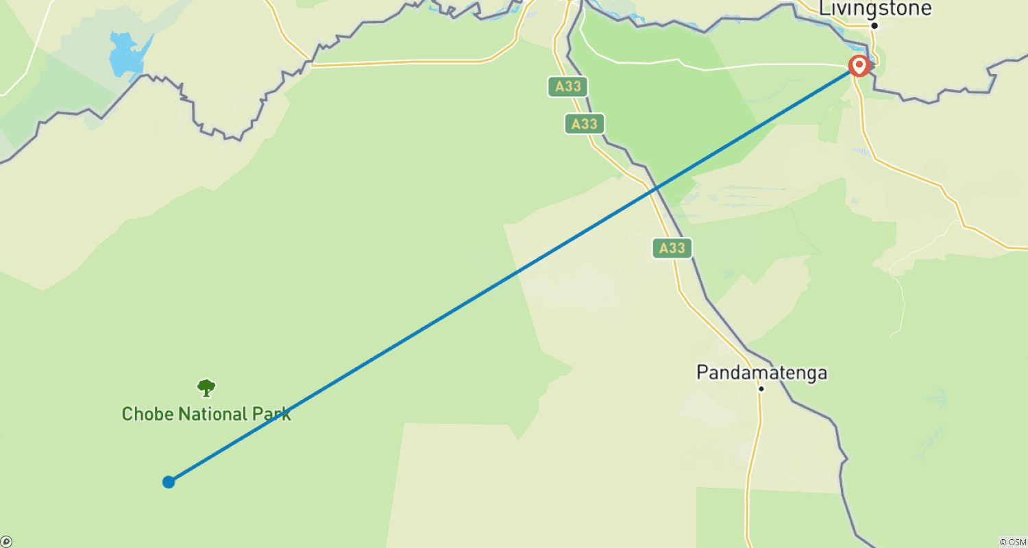 Mapa do percurso de 3 Dias Safari em Victoria Falls e Chobe