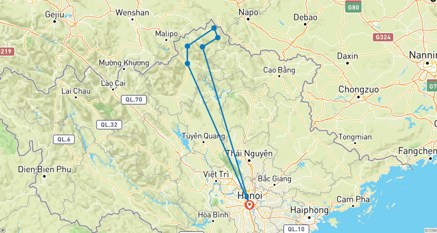 Mapa do percurso de Maravilha de 3 dias do Planalto de Pedra de Ha Giang - Natureza e Trekking