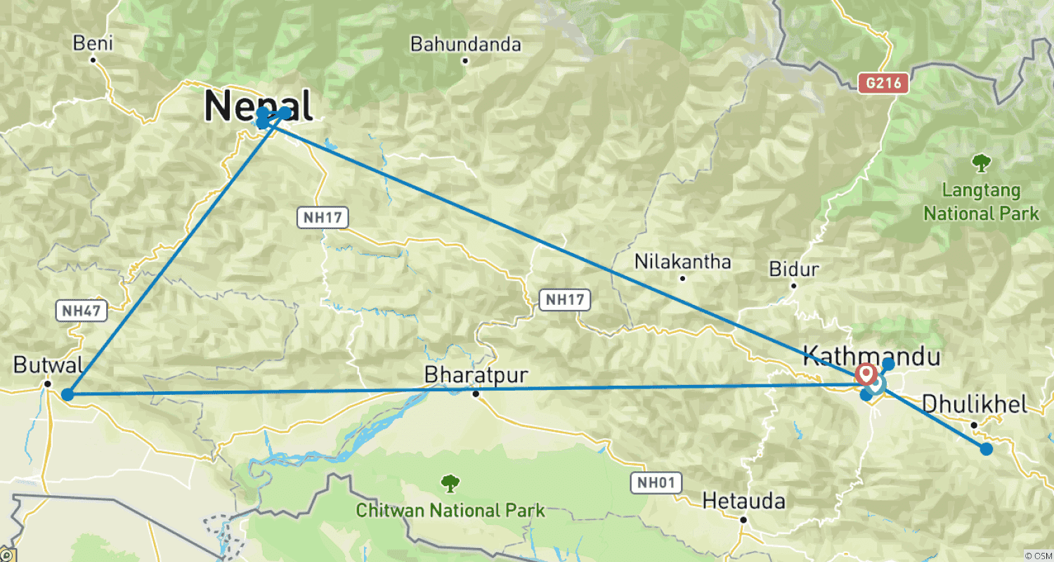 Mapa do percurso de Buddhist Circuit Tour in Nepal 9N /10D