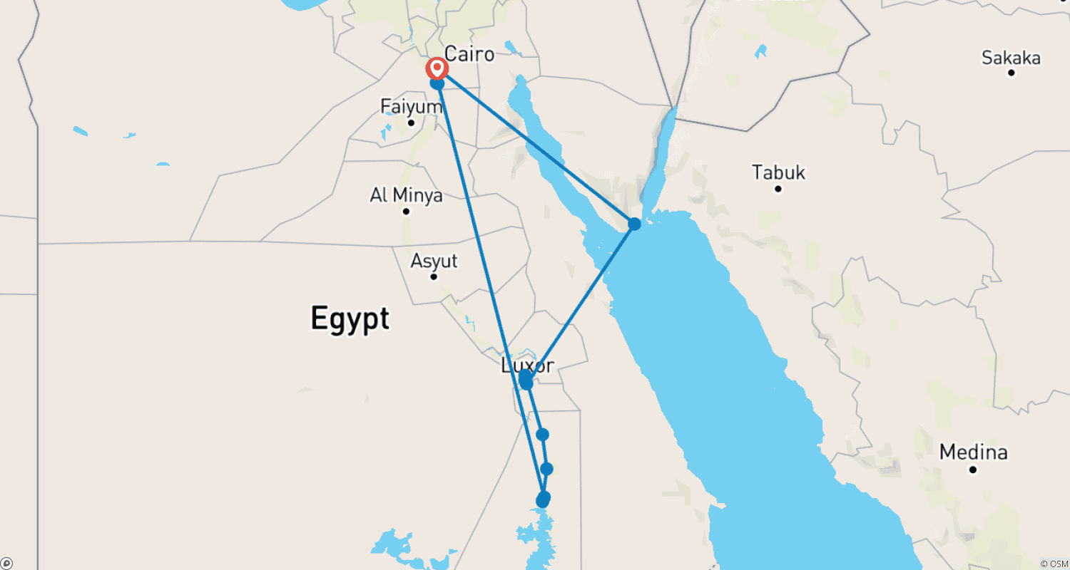 Mapa do percurso de 14 Days Cairo & Sharm El Sheikh and Nile Cruise to Luxor and Aswan (GEM Museum Visit)